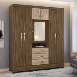 Guarda-Roupa Casal com Espelho 7 Portas 3 Gavetas Grafite Colibri Móveis - 1 Guarda-Roupa Casal com Espelho 7 Portas 3 Gavetas Grafite Colibri Móveis - 1