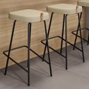 Ver imagem 2 de Kit 02 Banquetas Altas Cozinha e Área Gourmet Vik Estofada Linho Bege - Desk Design