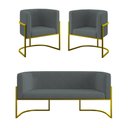 Ver imagem 1 de Kit 2 Poltronas + Sofá 2 Lugares Base de Metal Gold Balaqui
