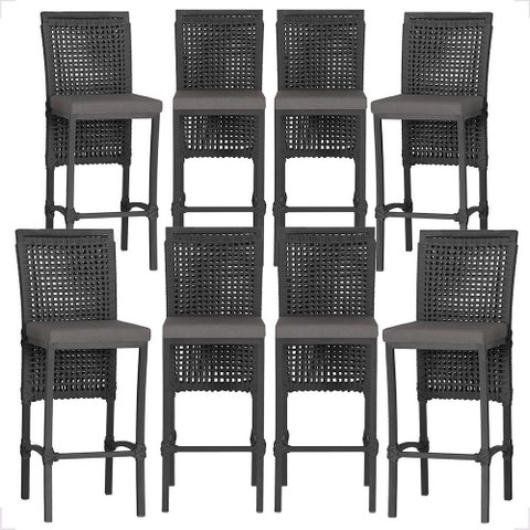 8 Banquetas em Alumínio Roma Preta Corda Náutica Tecido 11