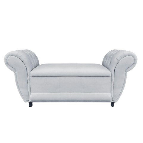 Recamier com Baú Grécia Namoradeira Calçadeira Suede Cinza