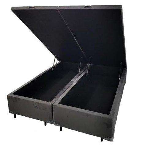 Base Cama Box com Baú Solteiro, Queen, Casal, King Suede Cinza - Cinza - King