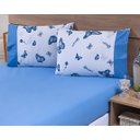 Ver imagem 2 de Jogo Lençol 4 Peças Cama Viúva 1,88mx1,28mx30cm 100% Algodão 180 Fios Azul Borboletas Azul