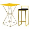 Mesa Bistrô Lucca E Banqueta Alta Lina Bar Balcão Ferro Dourado Tampo Amarelo Tecido Sintético - 1