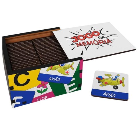 Jogo da Memória Alfabetização 52 Pçs Mdf Alfabeto e Figuras Brinquedo Didático Pedagógico