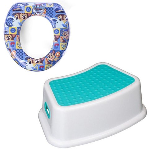 Kit Completo Desfralde Redutor Azul Assento Vaso Sanitário e Degrau Banquinho Crescidinho Patrulha C