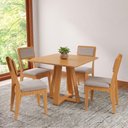 Ver imagem 1 de Conjunto Sala de Jantar Mesa Quadrada 90cm com 4 Cadeiras MDF Estofadas Carvalho Rosé/Bege Claro