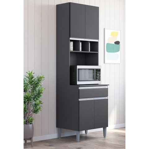 Paneleiro Torre Quente Andréia 60cm com 4 Portas 1 Gaveta Cinza Ajl