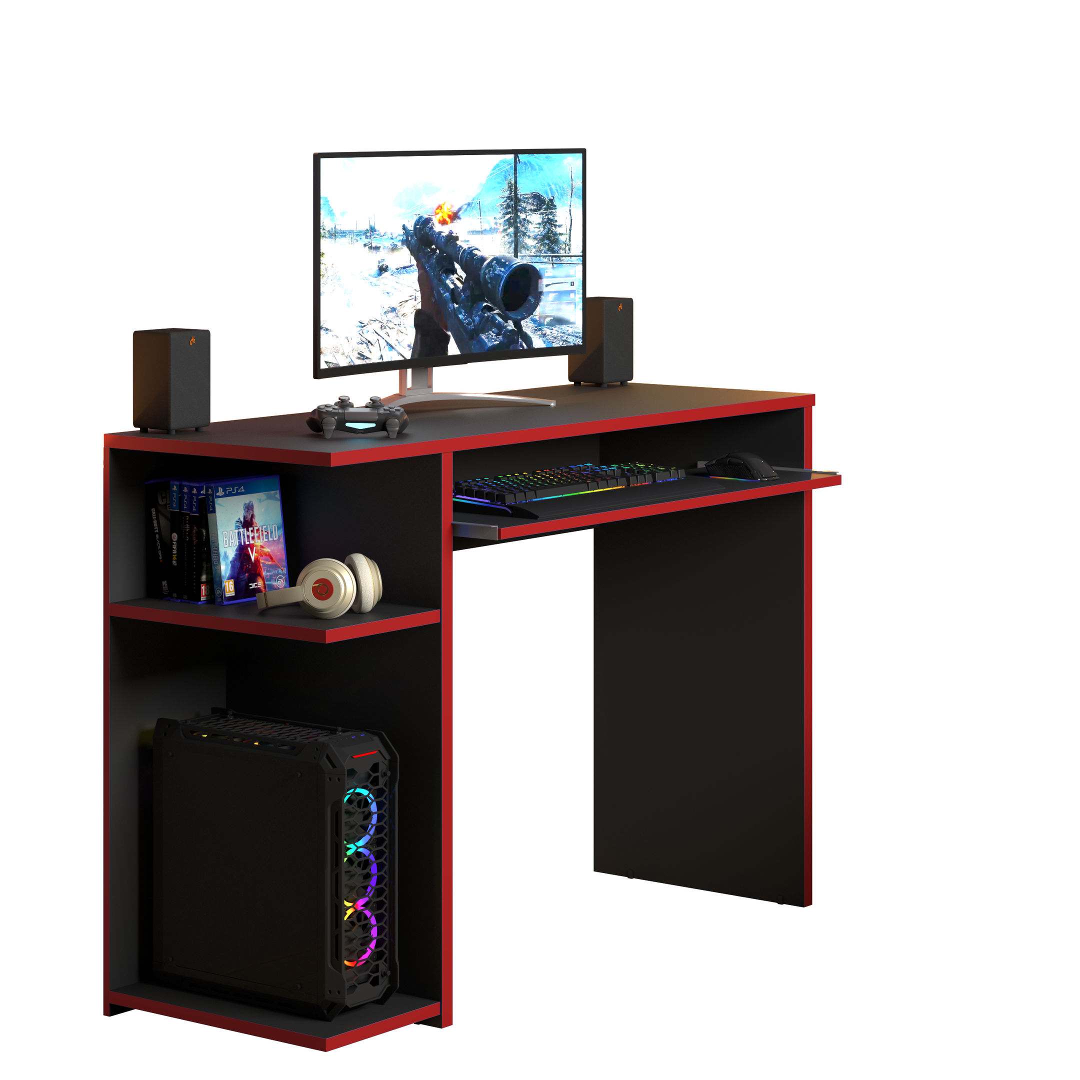 Mesa para Computador Gamer com 2 Prateleiras - Jm3 Móveis:preto/vermelho - 2