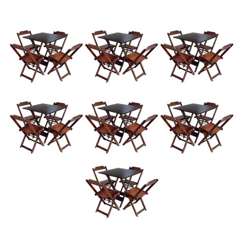 Kit 7 Conjuntos de Mesa Dobravel com 4 Cadeiras de Madeira 70x70 para Restaurante e Bar - Imbuia