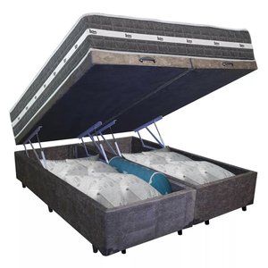 Cama Box Baú Casal Bipartido Suede + Colchão Anjos Black Graphite Molas Ensacadas 138x188x64cm Marro