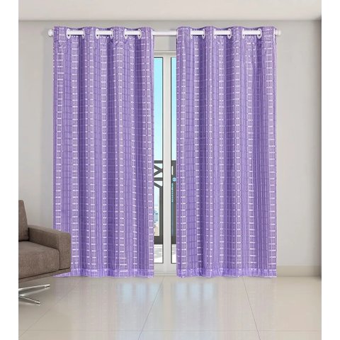 Cortina Voil Xadrez Para Sala, Quarto e Cozinha 6,00 x 2,50 Lilás