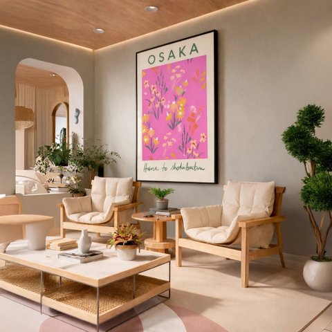 Quadro Canvas Osaka Flores Plantas 90x60cm Mold Branca