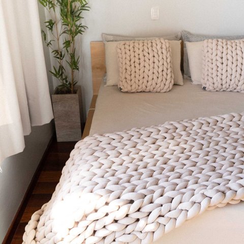 Manta Peseira de Maxi Tricot King 0,70x2,50m, Cor Bege - Magma Cotton