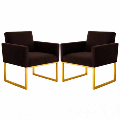 Kit 2 Poltronas para Recepção Lina com Base de Ferro Dourado Resistente Marrom