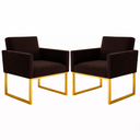 Ver imagem 1 de Kit 2 Poltronas para Recepção Lina com Base de Ferro Dourado Resistente Marrom