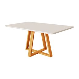 Mesa de Jantar 120x90 Tampo Mdf/vidro para 4 Lugares Pés Madeira Maciça Pérola - Mel/off White - 2