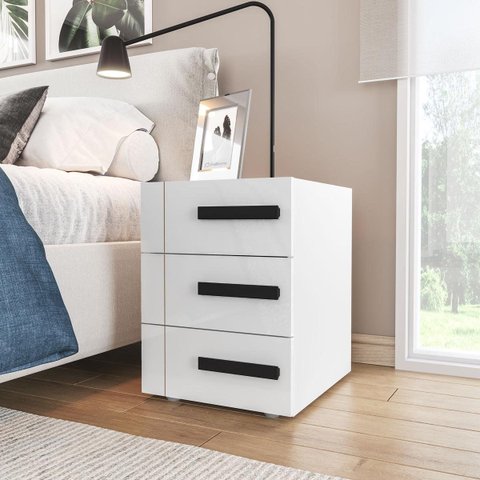 Mesa de Cabeceira Lisboa com 3 Gavetas 40x54cm Branco 250687
