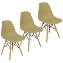 Ver imagem 3 de Kit 3 Cadeiras Charles Eames Eiffel Wood Design - Bege