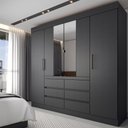 Ver imagem 1 de Guarda-roupa Casal Honey 4 Portas 6 Gavetas com Espelho Preto/amêndola - Panorama Móveis