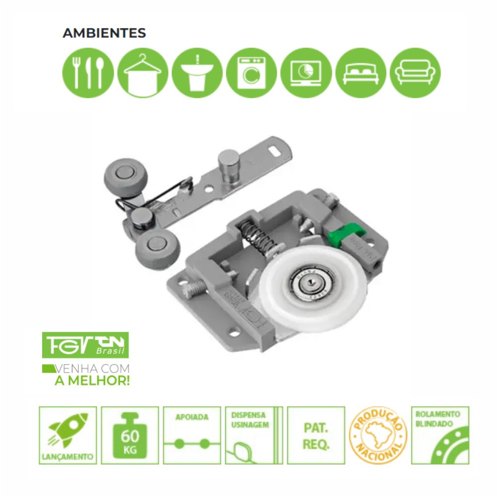 Rodízio para Porta Deslizante de Correr Fgvtn Sd632 - 5 Portas - 2