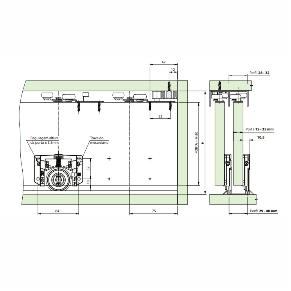 Rodízio para Porta Deslizante de Correr Fgvtn Sd632 - 5 Portas - 3