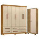 Ver imagem 1 de Guarda Roupa Casal New Kansas e Armário Multiuso Versatile Carvalho Americano Off White - Incorplac