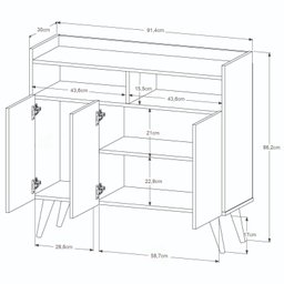 Buffet Aparador Balcão Sala Jantar Estar Wind Retro 3 Portas:nature/off White - 3