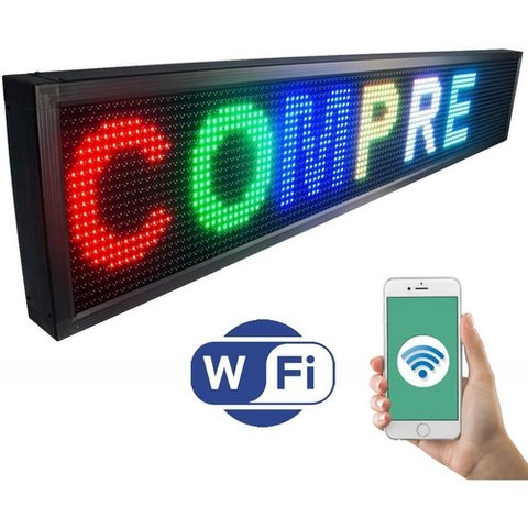 Painel Led Rgb 135x20 Letreiro Colorido Luminoso Digital Alto Brilho Wi-fi