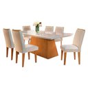 Ver imagem 1 de Conjunto: Mesa de Cozinha Luna Tampo Madeirado C/ Vidro Canto Reto 180x90cm e 6 Cadeiras Lunara