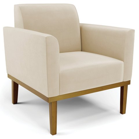Poltrona Decorativa Base Madeira Castanho Maressa Suede Bege - Ibiza