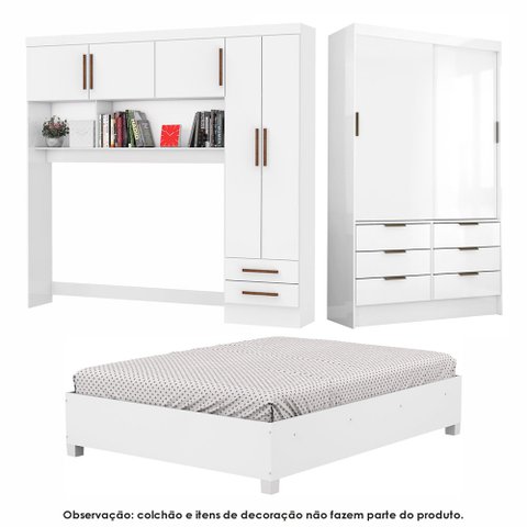 Guarda Roupa Casal Modulado Sevilha 5 e 2 Portas 8 Gavetas com Cama Casal Carioca Móveis