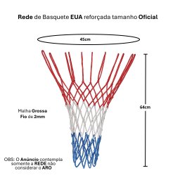 Kit Recreação com Bola de Basquete Oficial e Rede Americana 12 Alças Malha Grossa Fio 2mm + Fixador - 2