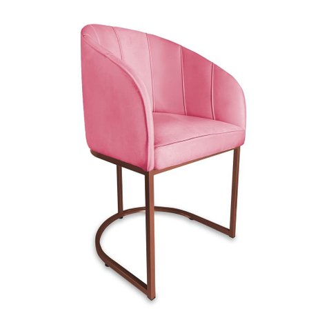 Poltrona Mia Suede Rosa Base Metálica Cobre - Belliv Decor
