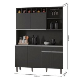 Balcão de Pia Tatiane 120 Cm e Armário Cozinha Kit Alice Cinza Fosco - Ajl - 5