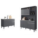 Ver imagem 1 de Balcão de Pia Tatiane 120 Cm e Armário Cozinha Kit Alice Cinza Fosco - Ajl