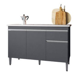 Balcão de Pia Tatiane 120 Cm e Armário Cozinha Kit Alice Cinza Fosco - Ajl - 2