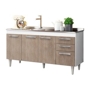 Balcão Gabinete Lisboa e Pia Inox 150cm 4 Portas - Lumil Móveis