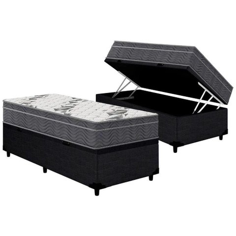 Cama Box Baú Solteiro: Colchão Anatômico Ortobom D33 - Ep Airtech 100 + Base Crc Courano Black(