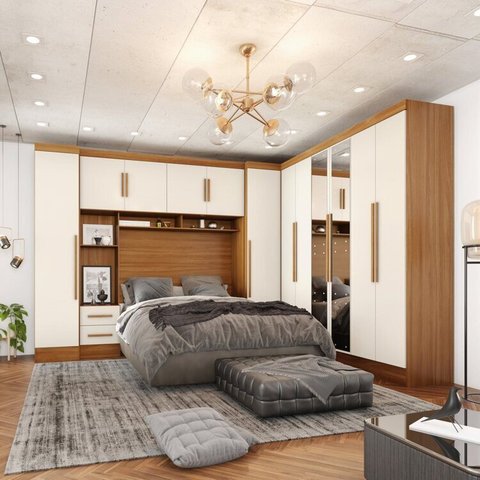 Guarda-roupa Modulado Casal Completo 4 Peças 8 Portas com Maleiro e Espelho Smart Espresso Móveis