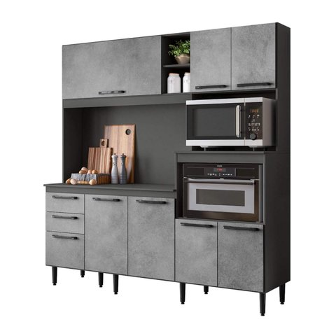 Kit Cozinha Compacta para Pia Piatã 7 Portas - Chumbo/Concreto