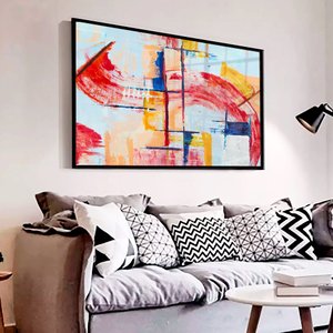 Quadro Decorativo Caixa Pincelada Sofisticada  Tacolado Moldura Caixa 3cm Branca com Vidro 80 X 120c