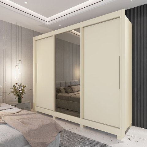 Guarda Roupa Casal 3 Portas com 1 Porta Espelho Royale Off White- Gelius
