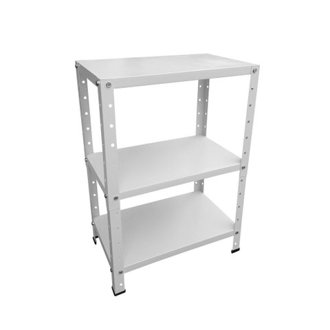Estante de Aço Branca Mini com 3 Prateleiras 45X27cm 45kg Coluna Bipartida para Quartos Escritório