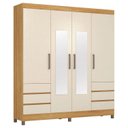 Ver imagem 2 de Guarda-Roupa Casal com Espelho 4 Portas 6 Gavetas Mônaco Cinamon/Off White