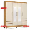 Ver imagem 3 de Guarda-Roupa Casal com Espelho 4 Portas 6 Gavetas Mônaco Cinamon/Off White