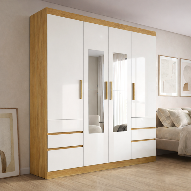 Guarda-Roupa Casal Com Espelho 4 Portas 6 Gavetas Roma Cinnamon