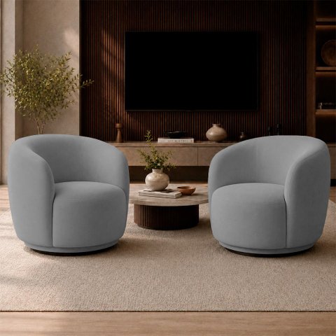 Kit 2 Poltronas Decorativas Sala de Estar Melissa Giratória Bouclê Cinza M1 - Monari Design