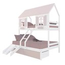 Ver imagem 2 de Beliche Casal/ Solteiro Casinha Bela 02 Gavetas Rosa Kit Escada/Escorregador - Madeira Maciça