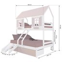 Ver imagem 3 de Beliche Casal/ Solteiro Casinha Bela 02 Gavetas Rosa Kit Escada/Escorregador - Madeira Maciça